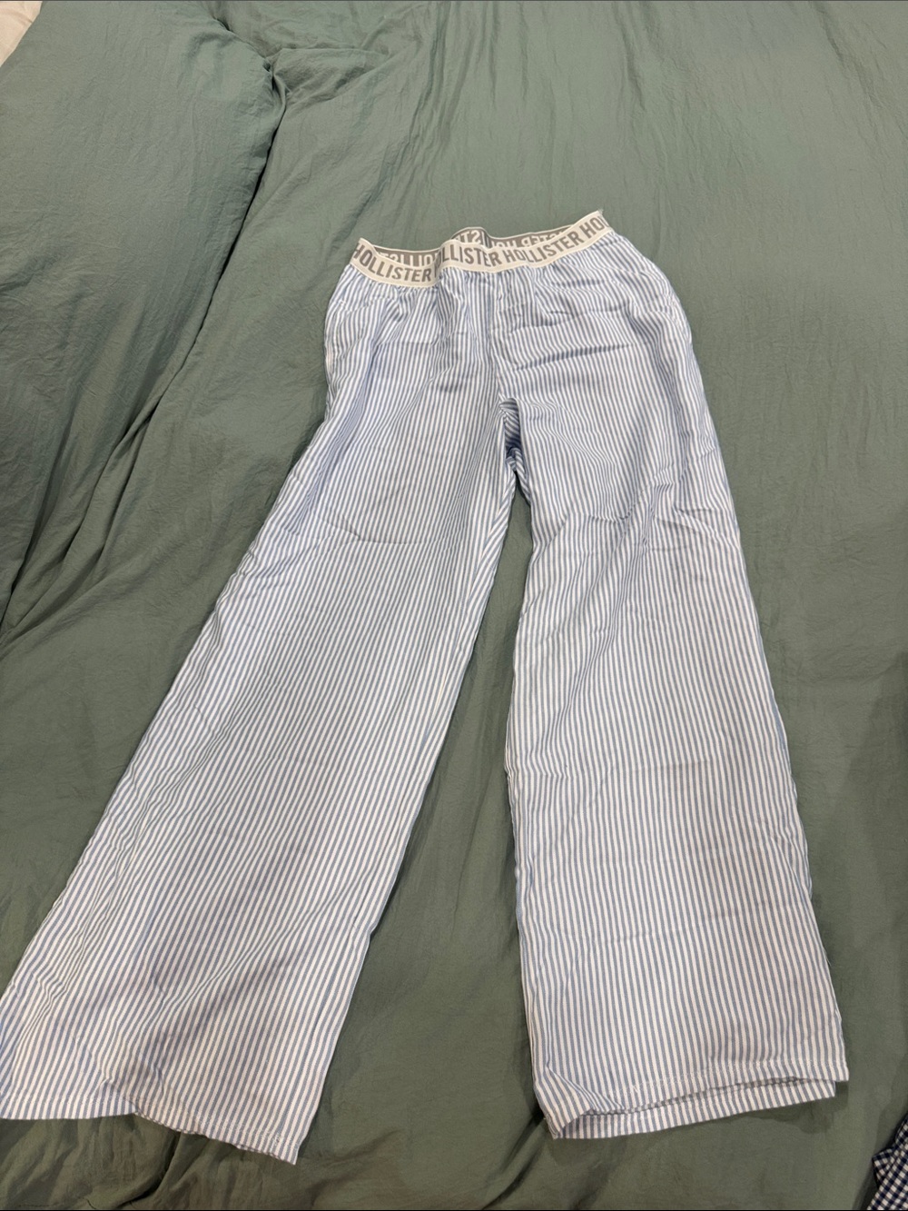 Hollister Light Blue & White Pinstripe Wide-Leg Pajama Pants